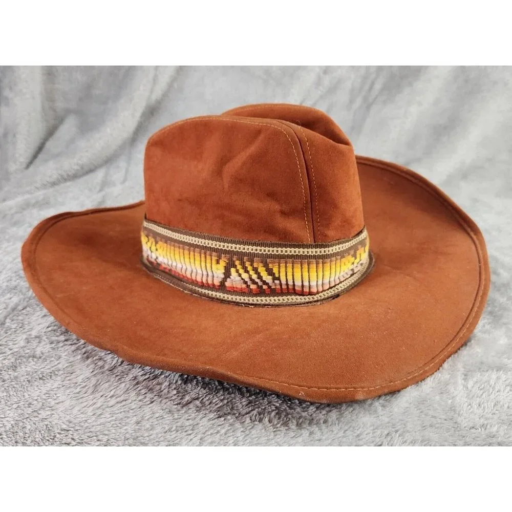 Unisex Western Hat Medium Burnt Orange Vintage Distressed Rancher Retro Band USA